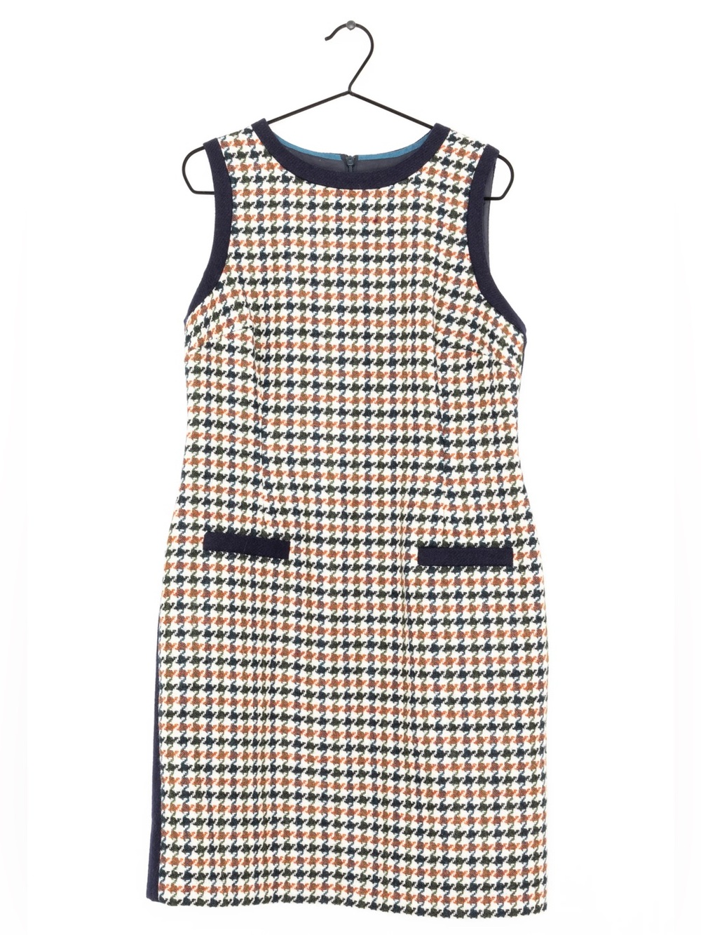 BODEN British Tweed Shift Dress Womens 12 Sleeveless Houndstooth Plaid Pockets M
